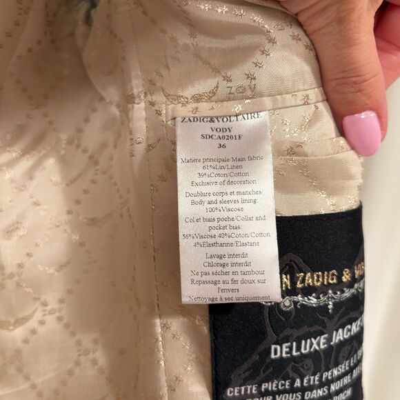 Zadig & Voltaire One-Button Linen Cotton Blazer Jacket Off White 36 - Picture 7 of 9